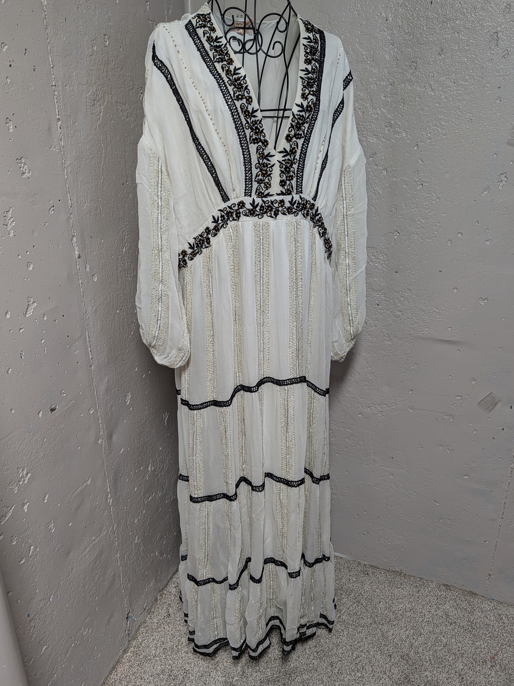 Anthropologie Verb by Pallavi Singhee Embroidered Metallic Maxi Dress XL